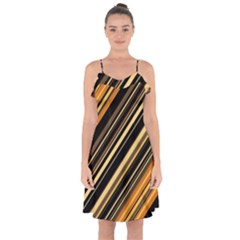 Black And Yellow Stripes Pattern Ruffle Detail Chiffon Dress by SpinnyChairDesigns