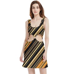 Black And Yellow Stripes Pattern Velvet Cutout Dress by SpinnyChairDesigns