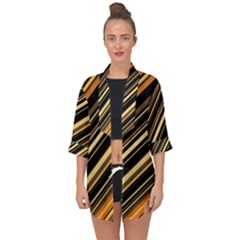 Black And Yellow Stripes Pattern Open Front Chiffon Kimono by SpinnyChairDesigns