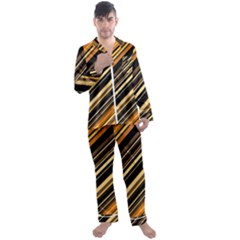 Black And Yellow Stripes Pattern Men s Long Sleeve Satin Pyjamas Set by SpinnyChairDesigns