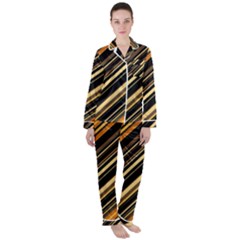 Black And Yellow Stripes Pattern Satin Long Sleeve Pyjamas Set by SpinnyChairDesigns