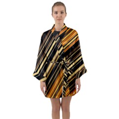 Black And Yellow Stripes Pattern Long Sleeve Satin Kimono by SpinnyChairDesigns