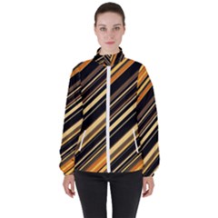 Black And Yellow Stripes Pattern Women s High Neck Windbreaker