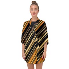 Black And Yellow Stripes Pattern Half Sleeve Chiffon Kimono by SpinnyChairDesigns