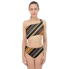 Black And Yellow Stripes Pattern Spliced Up Two Piece Swimsuit by SpinnyChairDesigns