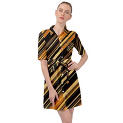 Black And Yellow Stripes Pattern Belted Shirt Dress by SpinnyChairDesigns