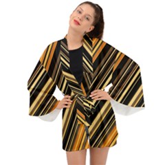 Black And Yellow Stripes Pattern Long Sleeve Kimono by SpinnyChairDesigns