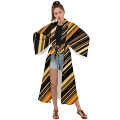 Black And Yellow Stripes Pattern Maxi Kimono by SpinnyChairDesigns