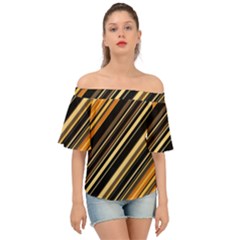 Black And Yellow Stripes Pattern Off Shoulder Short Sleeve Top by SpinnyChairDesigns