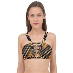 Black And Yellow Stripes Pattern Cage Up Bikini Top by SpinnyChairDesigns