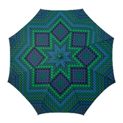 Blue Green Diamond Pattern Golf Umbrellas by SpinnyChairDesigns