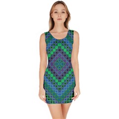 Blue Green Diamond Pattern Bodycon Dress by SpinnyChairDesigns