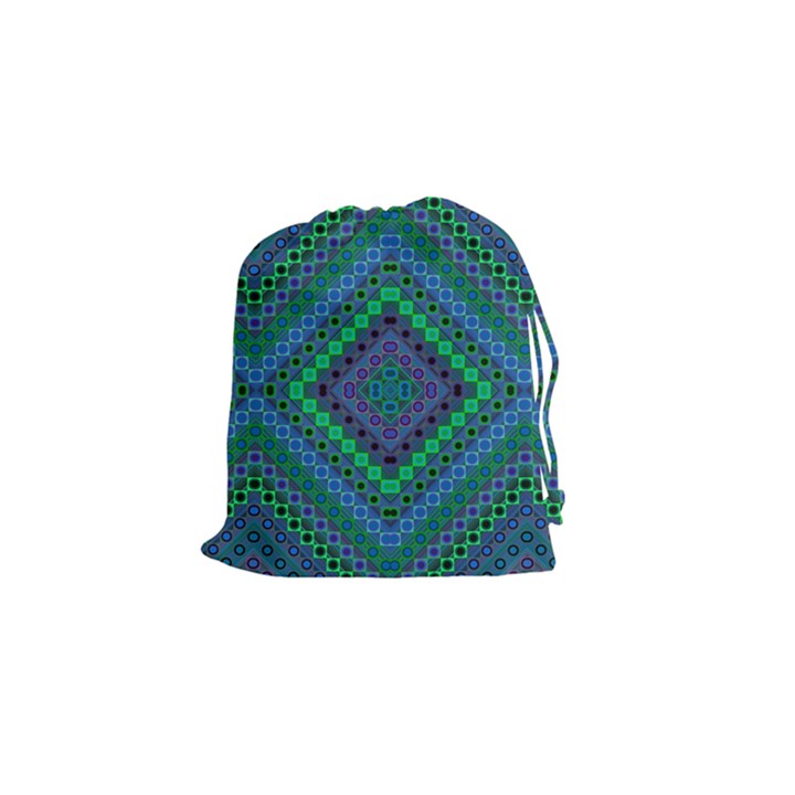 Blue Green Diamond Pattern Drawstring Pouch (Small)