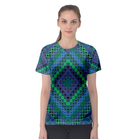 Blue Green Diamond Pattern Women s Sport Mesh Tee by SpinnyChairDesigns