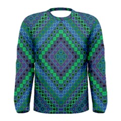 Blue Green Diamond Pattern Men s Long Sleeve Tee by SpinnyChairDesigns