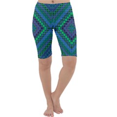 Blue Green Diamond Pattern Cropped Leggings  by SpinnyChairDesigns