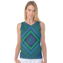 Blue Green Diamond Pattern Women s Basketball Tank Top by SpinnyChairDesigns