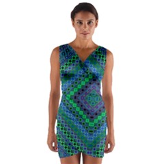 Blue Green Diamond Pattern Wrap Front Bodycon Dress by SpinnyChairDesigns