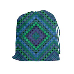 Blue Green Diamond Pattern Drawstring Pouch (xl) by SpinnyChairDesigns