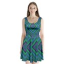 Blue Green Diamond Pattern Split Back Mini Dress  View1