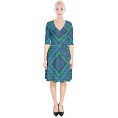 Blue Green Diamond Pattern Wrap Up Cocktail Dress by SpinnyChairDesigns