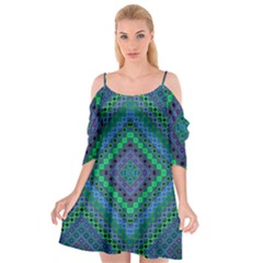 Blue Green Diamond Pattern Cutout Spaghetti Strap Chiffon Dress by SpinnyChairDesigns