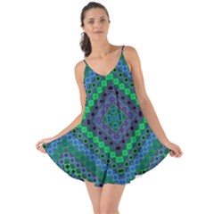 Blue Green Diamond Pattern Love The Sun Cover Up by SpinnyChairDesigns