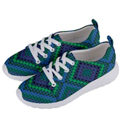 Blue Green Diamond Pattern Women s Lightweight Sports Shoes by SpinnyChairDesigns