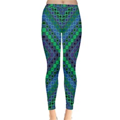 Blue Green Diamond Pattern Inside Out Leggings by SpinnyChairDesigns