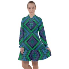 Blue Green Diamond Pattern All Frills Chiffon Dress by SpinnyChairDesigns