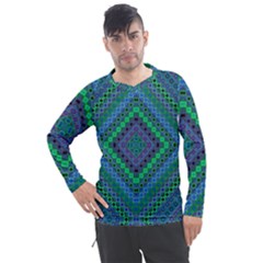 Blue Green Diamond Pattern Men s Pique Long Sleeve Tee