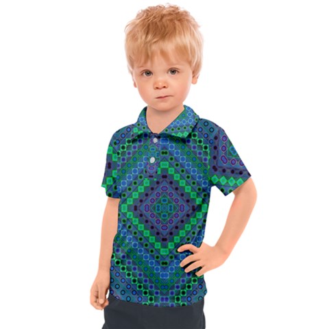 Blue Green Diamond Pattern Kids  Polo Tee by SpinnyChairDesigns