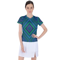 Blue Green Diamond Pattern Women s Sports Top by SpinnyChairDesigns