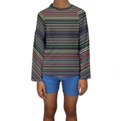 Dark Rust Red And Green Stripes Pattern Kids  Long Sleeve Swimwear by SpinnyChairDesigns