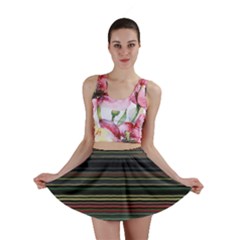 Dark Rust Red And Green Stripes Pattern Mini Skirt by SpinnyChairDesigns