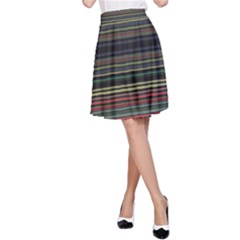 Dark Rust Red And Green Stripes Pattern A-line Skirt by SpinnyChairDesigns