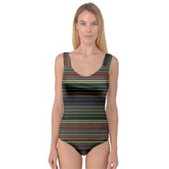 Dark Rust Red And Green Stripes Pattern Princess Tank Leotard  by SpinnyChairDesigns