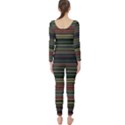 Dark Rust Red and Green Stripes Pattern Long Sleeve Catsuit View2