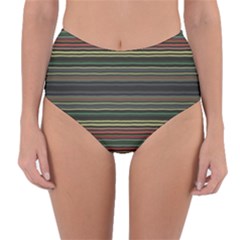 Dark Rust Red And Green Stripes Pattern Reversible High-waist Bikini Bottoms by SpinnyChairDesigns