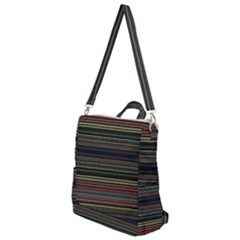 Dark Rust Red And Green Stripes Pattern Crossbody Backpack by SpinnyChairDesigns