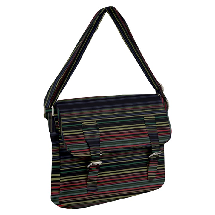 Dark Rust Red and Green Stripes Pattern Buckle Messenger Bag