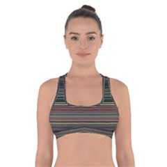 Dark Rust Red And Green Stripes Pattern Cross Back Sports Bra by SpinnyChairDesigns