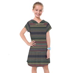 Dark Rust Red And Green Stripes Pattern Kids  Drop Waist Dress by SpinnyChairDesigns