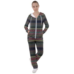 Dark Rust Red And Green Stripes Pattern Women s Tracksuit by SpinnyChairDesigns