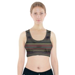 Dark Rust Red And Green Stripes Pattern Sports Bra With Pocket by SpinnyChairDesigns