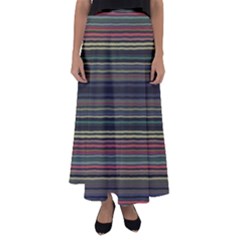 Dark Rust Red And Green Stripes Pattern Flared Maxi Skirt by SpinnyChairDesigns