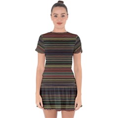 Dark Rust Red And Green Stripes Pattern Drop Hem Mini Chiffon Dress by SpinnyChairDesigns