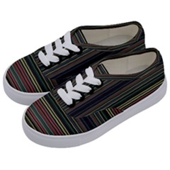 Dark Rust Red And Green Stripes Pattern Kids  Classic Low Top Sneakers by SpinnyChairDesigns