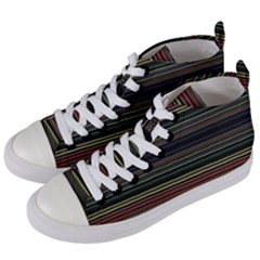 Dark Rust Red And Green Stripes Pattern Women s Mid-top Canvas Sneakers by SpinnyChairDesigns