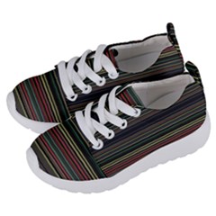 Dark Rust Red And Green Stripes Pattern Kids  Lightweight Sports Shoes by SpinnyChairDesigns